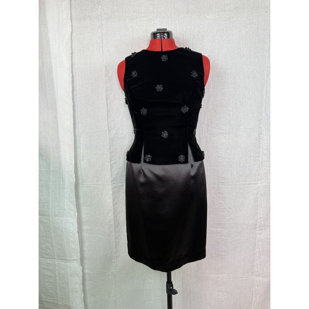 Vintage Maggy London Dress Black 6 1990s Velvet Satin Cocktail Floral NWT C162